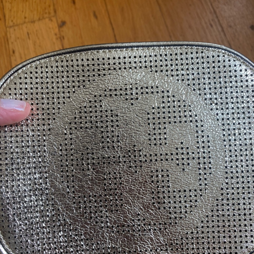 NWT Tory Burch Logo Perforated Metallic Cosmetic Case
